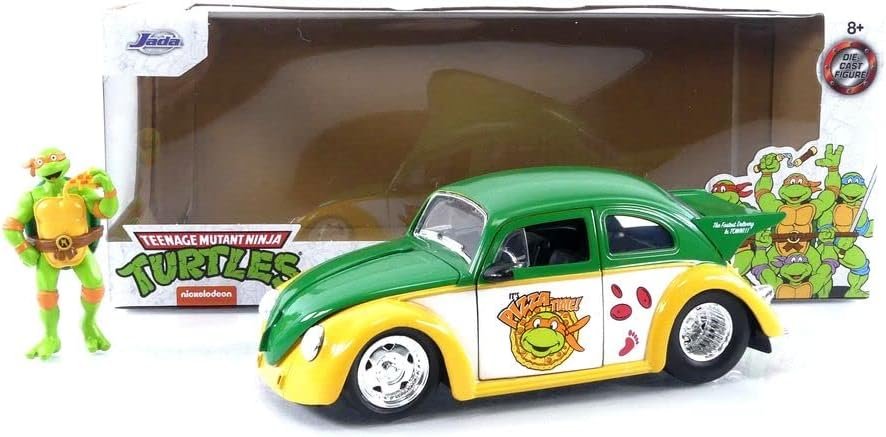 Jada Teenage Mutant Ninja Turtles 1:24 1959 Volkswagen Drag Beetle Die-cast Car & 2.75" Michelangelo Figure, Toys for Kids and Adults (33741)