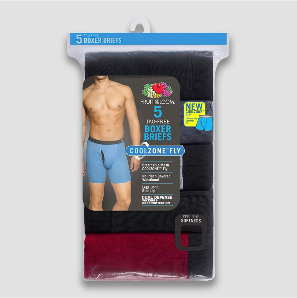 Fruit Of The Loom Mens Coolzone Covered Waistband Boxer Brief 5 Pack