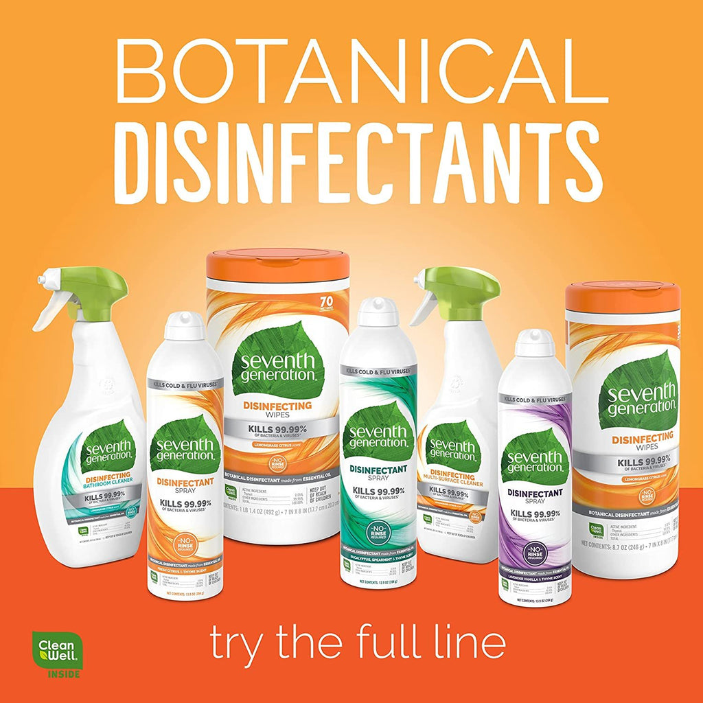 Seventh Generation Disinfecting Multi-Surface Wipes, Lemongrass Citrus Scent, 70 Wipes