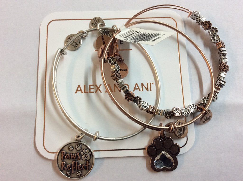 Alex and ANI Paws and Reflect Set of 3, Two-Tone Bangle Bracelet Rafaelian Rose Gold One Size