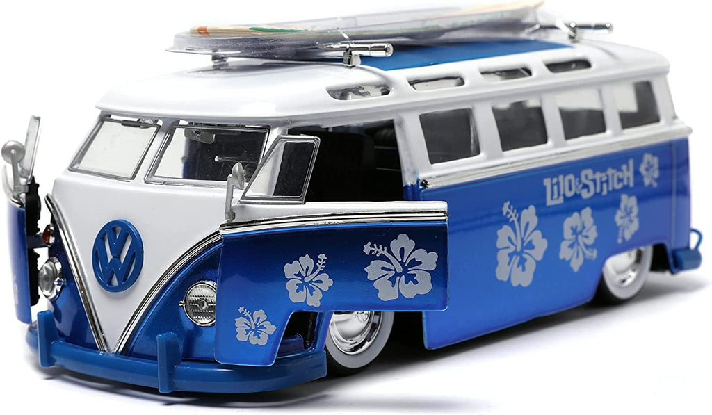 Jada Toys Disney Lilo & Stitch 1:24 Volkswagen T1 Bus Die-cast Car with Stitch Figure, Toys for Kids and Adults , Blue