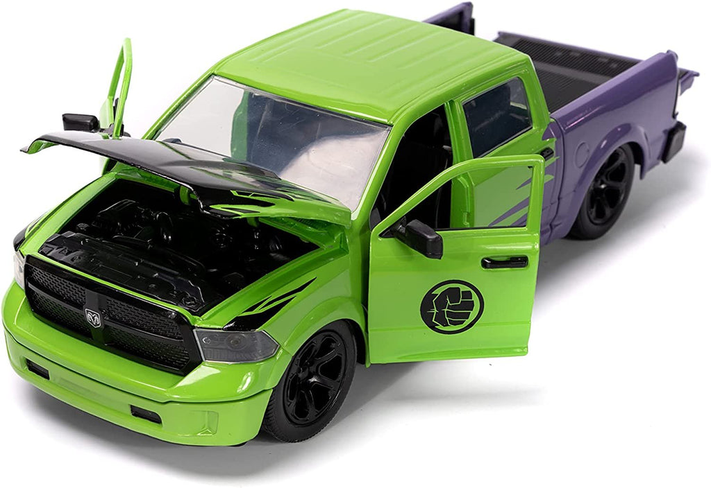 Marvel 1:24 Dodge Ram 1500 Die-Cast Car & 2.75" Incredible Hulk Figure, Toys for Kids and Adults
