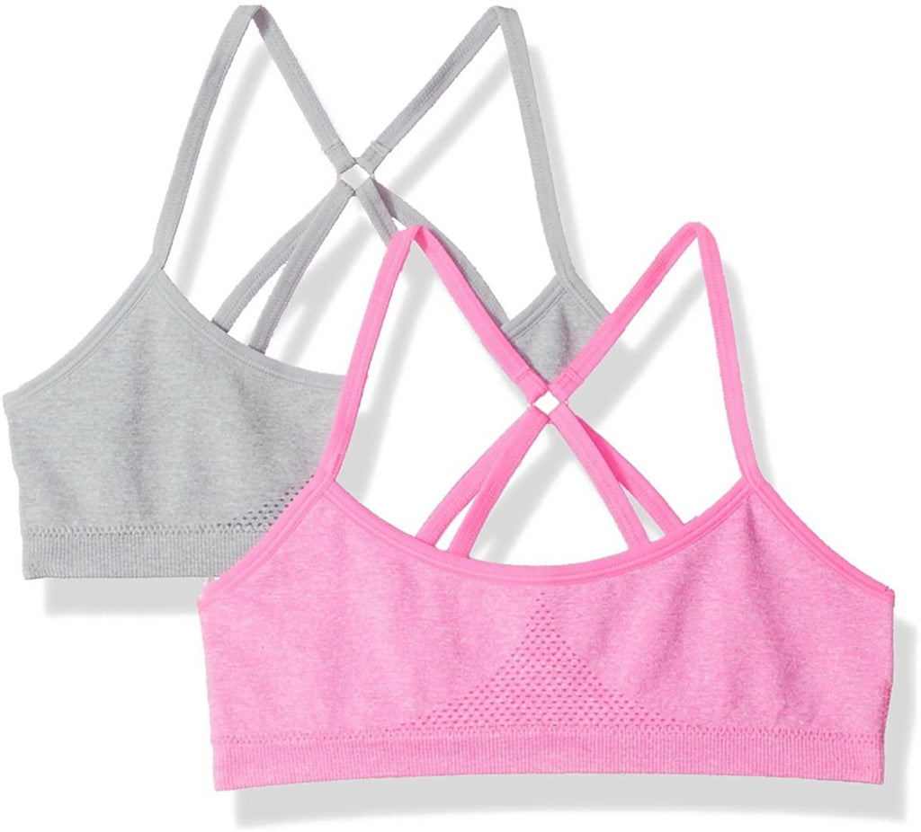 Hanes Big Girl's ComfortFlex Seamless Racerback Bra 2-Pack Bra, Heather Grey/Bubbly Pink Heather, Large
