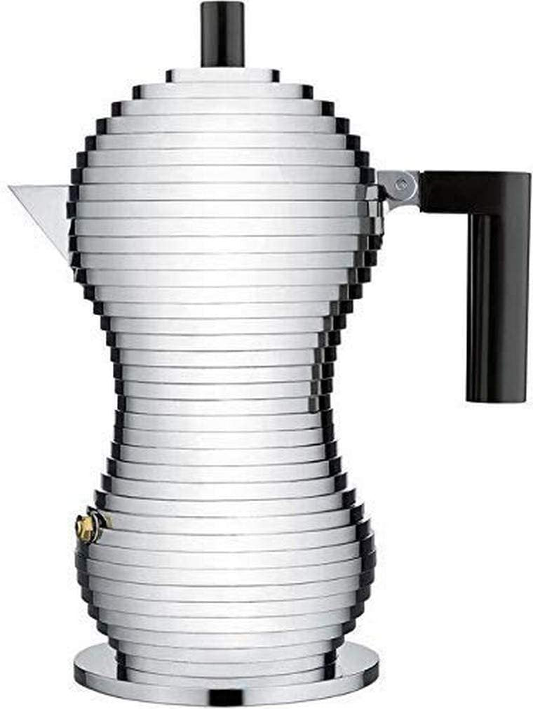 Alessi MDL02/3 B"Pulcina" Stove Top Espresso 3 Cup Coffee Maker in Aluminum Casting Handle And Knob in Pa, Black