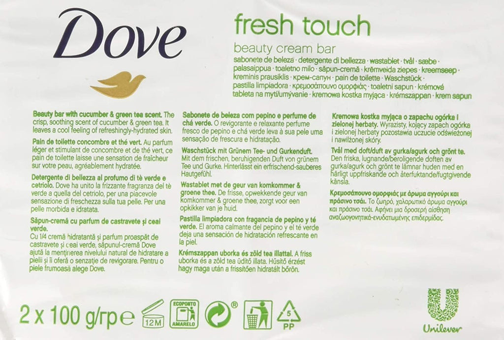 Dove Go Fresh Beauty Bar Soap, Cool Moisture-Fresh Touch, 100 G / 3.5 Oz (Pack of 12)