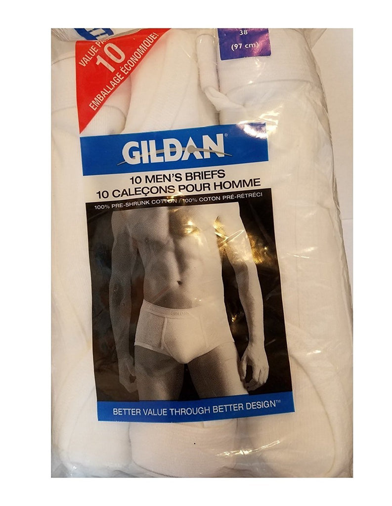 Gildan Mens Value 10-Pack 100% Cotton White Briefs Underwear Comfortable