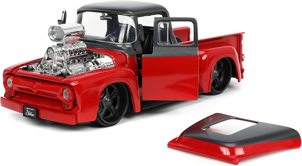 Jada Toys Just Trucks 1:24 1956 Ford F-100 Pickup Truck Red/Dark Gray with Tire Rack