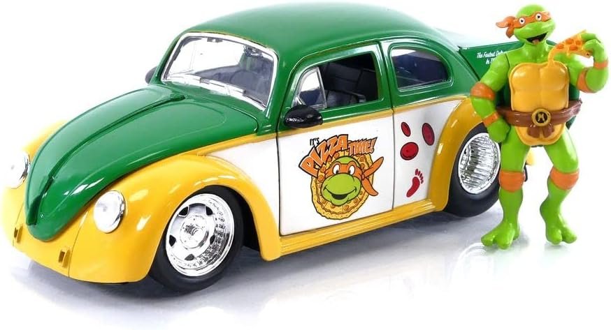 Jada Teenage Mutant Ninja Turtles 1:24 1959 Volkswagen Drag Beetle Die-cast Car & 2.75" Michelangelo Figure, Toys for Kids and Adults (33741)