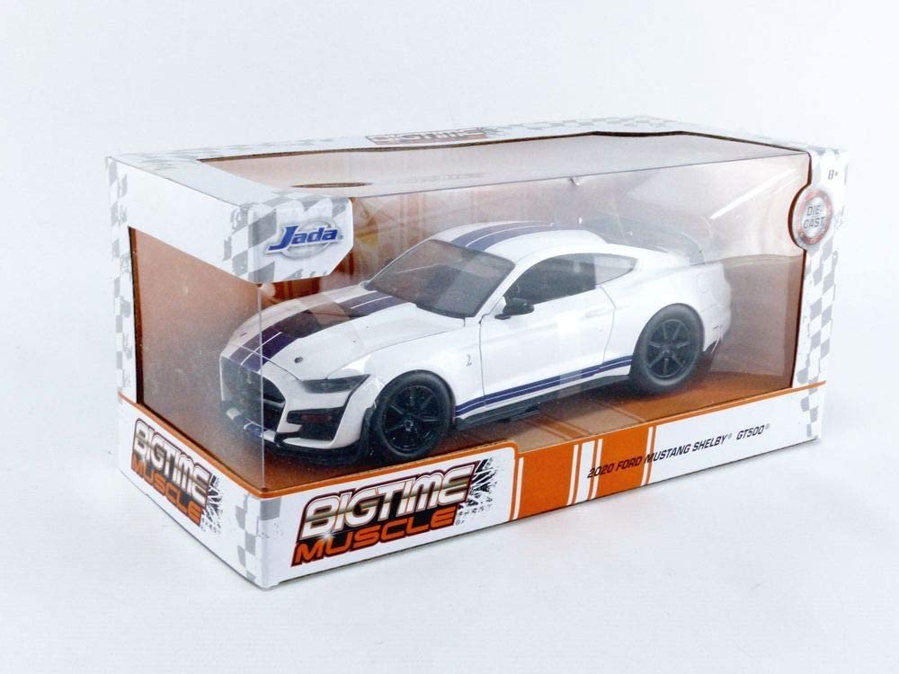 Jada Toys Bigtime Muscle 1:24 2020 Ford Mustang Shelby GT500 Die-cast Car Blue White Stripes, Toys for Kids and Adults