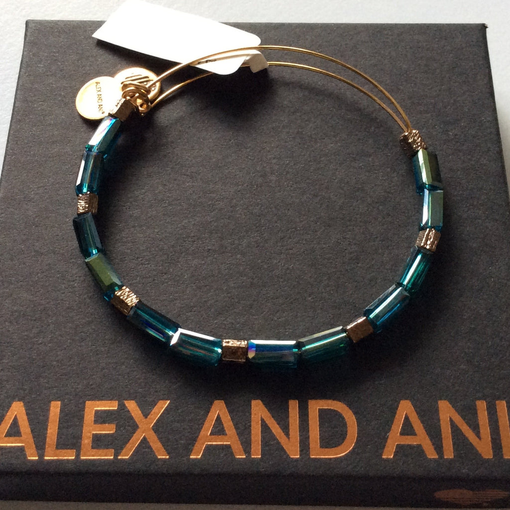 Alex and Ani Aurora Bangle Bracelet Metallic Hazel Tag Box Card