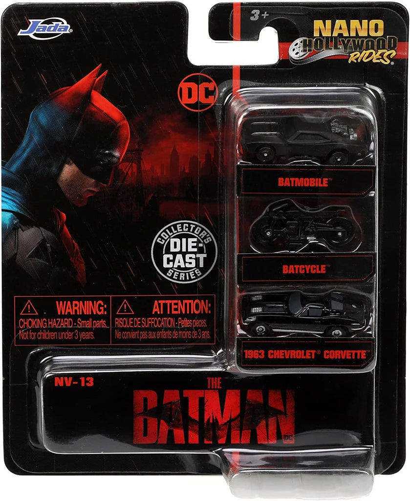 Jada Toys The Batman 1.65" Scale Nano Hollywood Rides: Batmobile, Batcycle, Chevy Corvette Die-Cast Vehicles (32043)