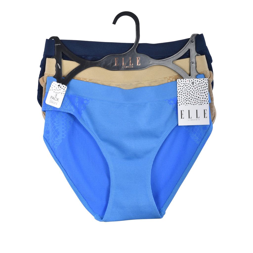 Elle Women's Seamless Bikini Panties Jacquard 3-Pack Polyester/Nylon/Spandex