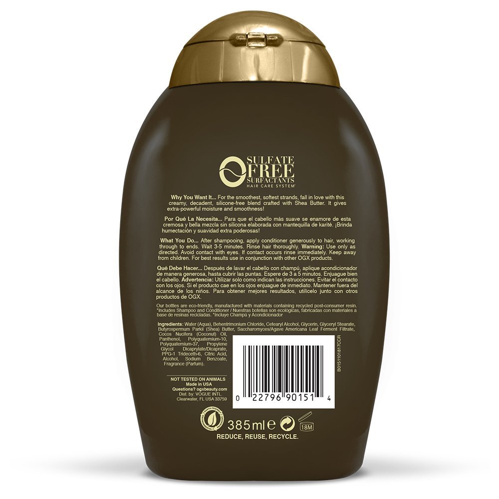OGX Frizz-Defy/Moisture + Shea Soft & Smooth Shampoo, 13 Ounce