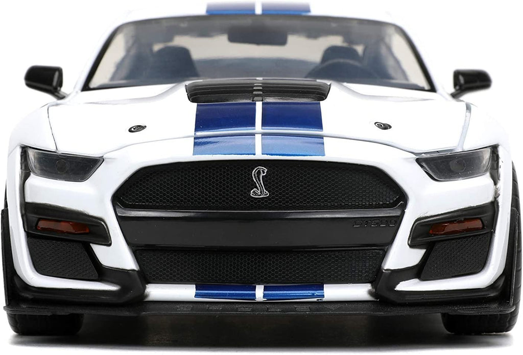 Jada Toys Bigtime Muscle 1:24 2020 Ford Mustang Shelby GT500 Die-cast Car Blue White Stripes, Toys for Kids and Adults
