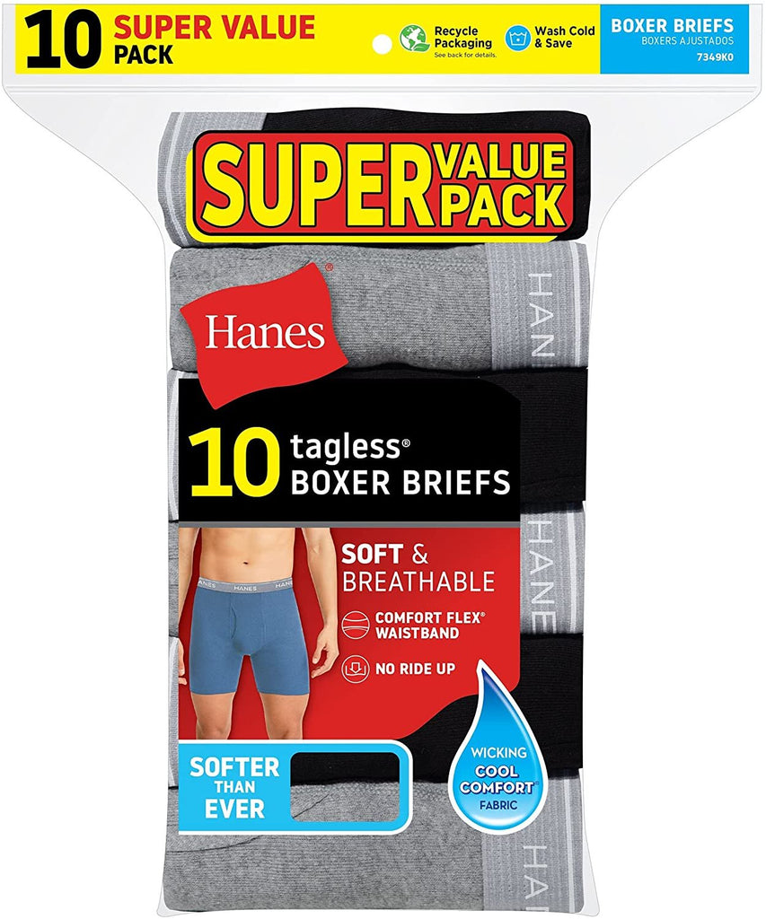 Hanes Mens Boxer Briefs With Tagless ComfortFlex Waistband 10-Pack