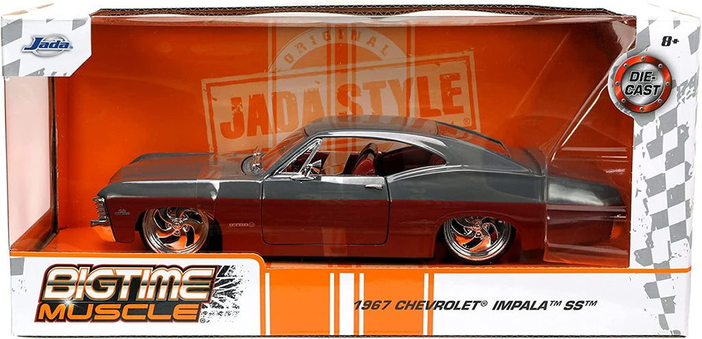 Jada Toys Big Time Muscle 1:24 1967 Chevy Impala SS Gray/Burgundy Die-cast Car, Toys for Kids and Adults