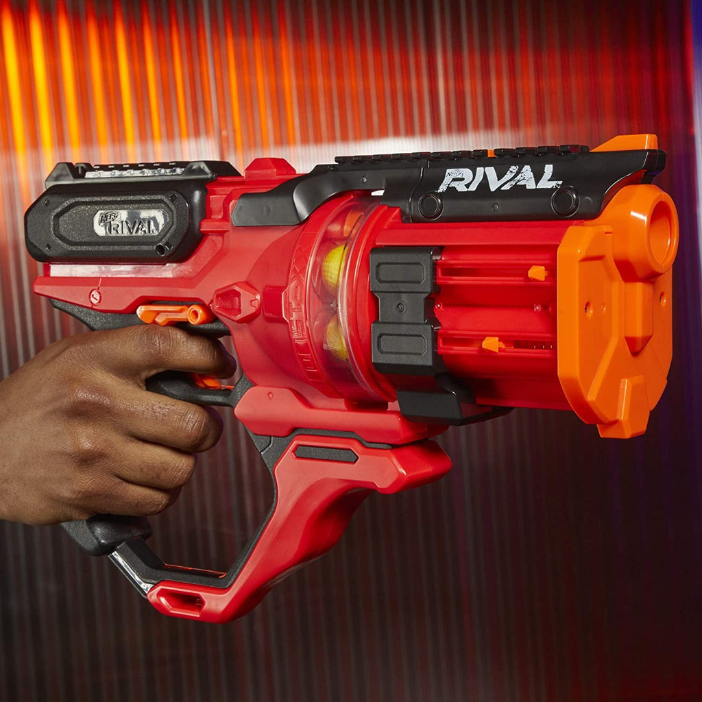 Nerf Rival Roundhouse XX-1500 Red Blaster -- Clear Rotating Chamber Loads Rounds into Barrel -- 5 Integrated Magazines, 15 Nerf Rival Rounds