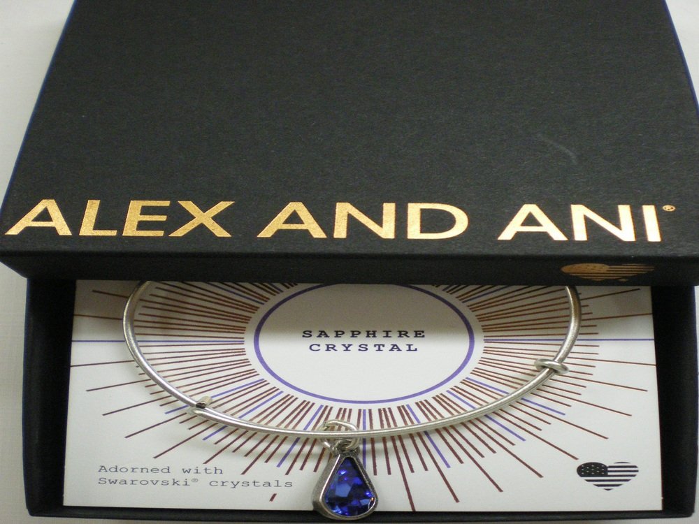 Alex and Ani Womens Swarovski Teardrop Color Code Bangle September/Rafaelian Gold/Sapphire