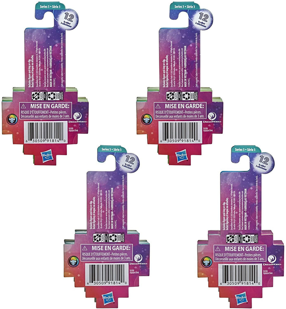 Trolls DreamWorks World Tour Tiny Dancers Surprise 4-Pack Series 3, Tiny Dancers Dolls, Clips, Rings, and Glasses, Toy for Kids 4 and Up