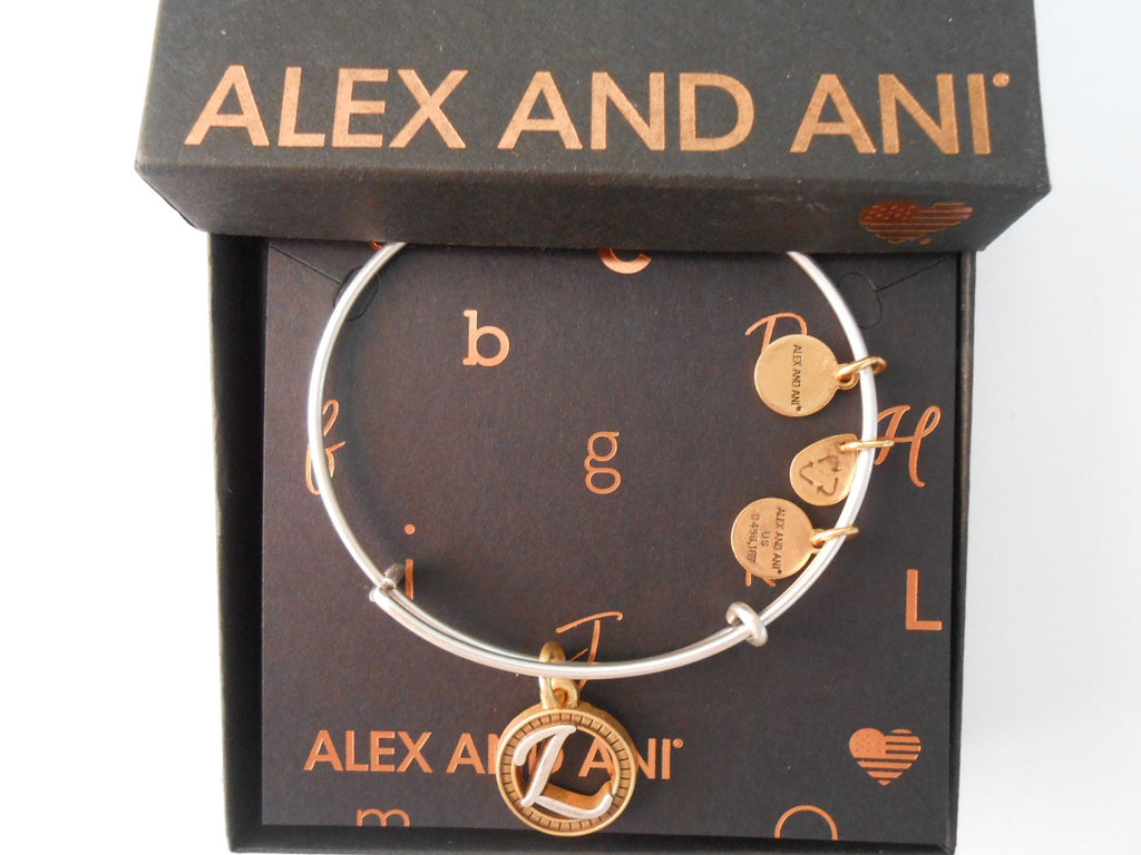 Alex and Ani Initial L Two-Tone Charm Bangle Bracelet - Rafaelian Gold and Silver Finish - A18EBINT12TTRS
