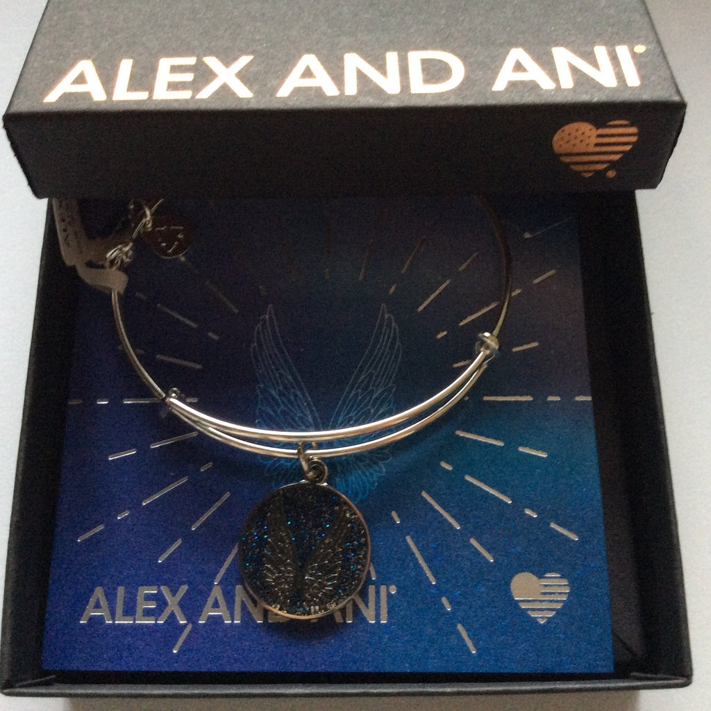 Alex and Ani Guardian Angel Bangle Bracelet Shiny Silver Tag Box Card