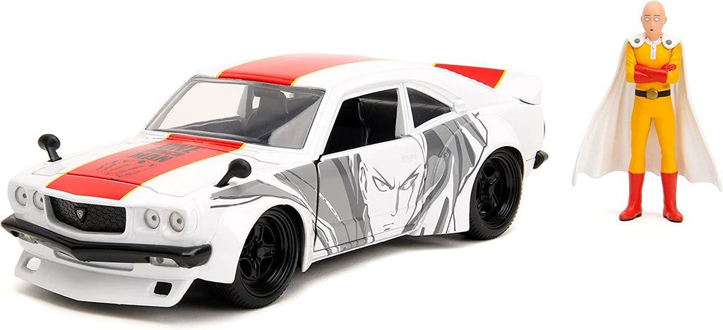 One Punch Man 1:24 1974 Mazda RX-3 Die-cast Car & 2.75" Saitama Figure, Toys for Kids and Adults