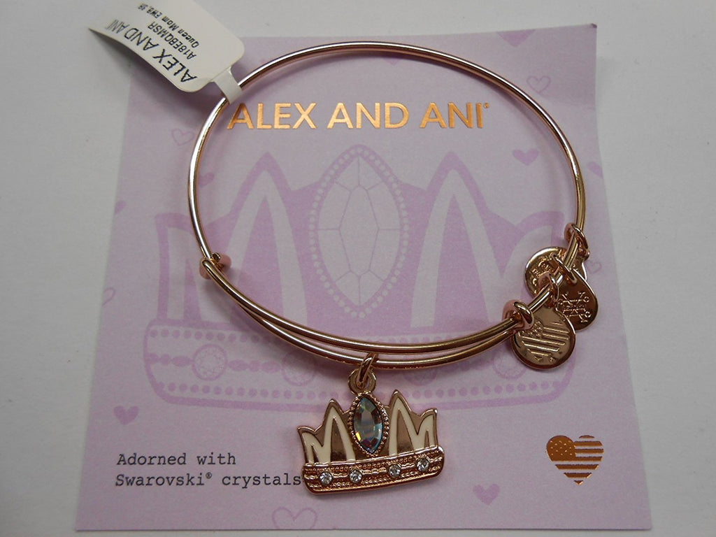 Alex and Ani Queen Mom Bangle Bracelet Shiny Rose Gold With Black Gift Box