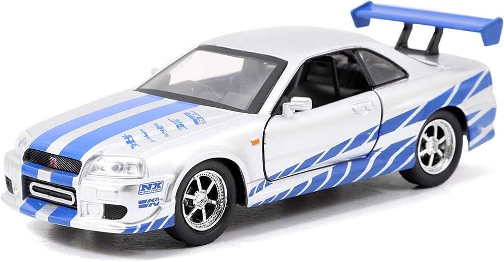 Jada Toys Fast & Furious 1:32 Brian's Nissan Skyline GT-R R34 Die-cast Car Silver/Blue, Toys for Kids and Adults
