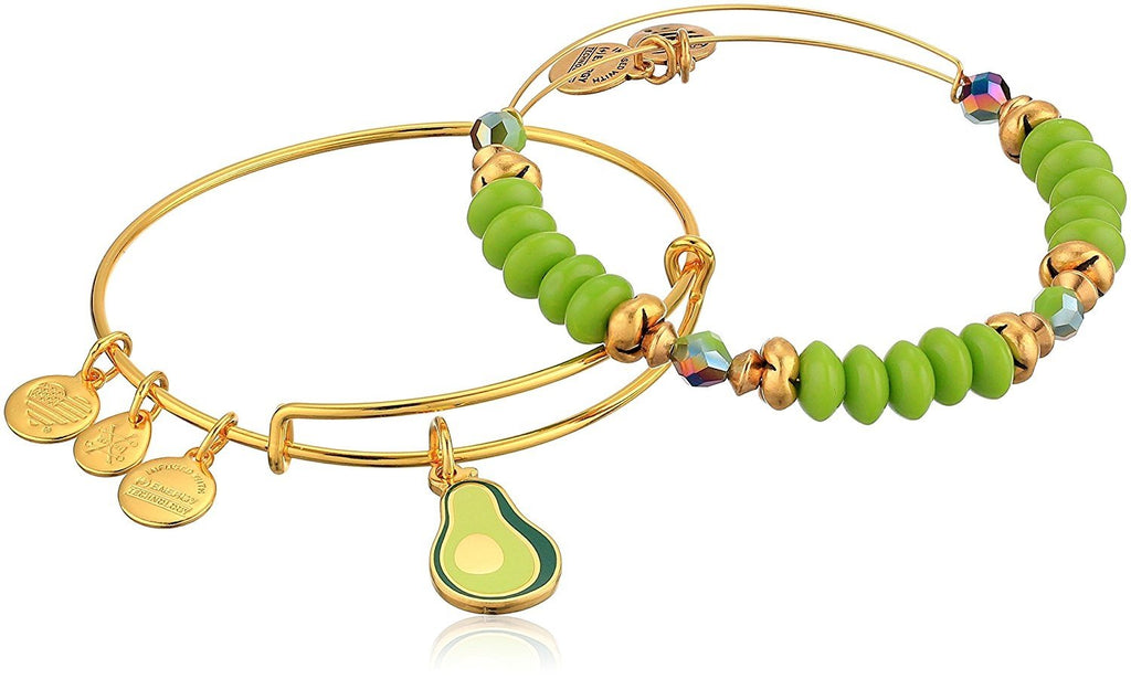 Alex and Ani Women's Color Infusion, You Guac My World, Set of 2 Bracelet, Shiny Gold, Expandable