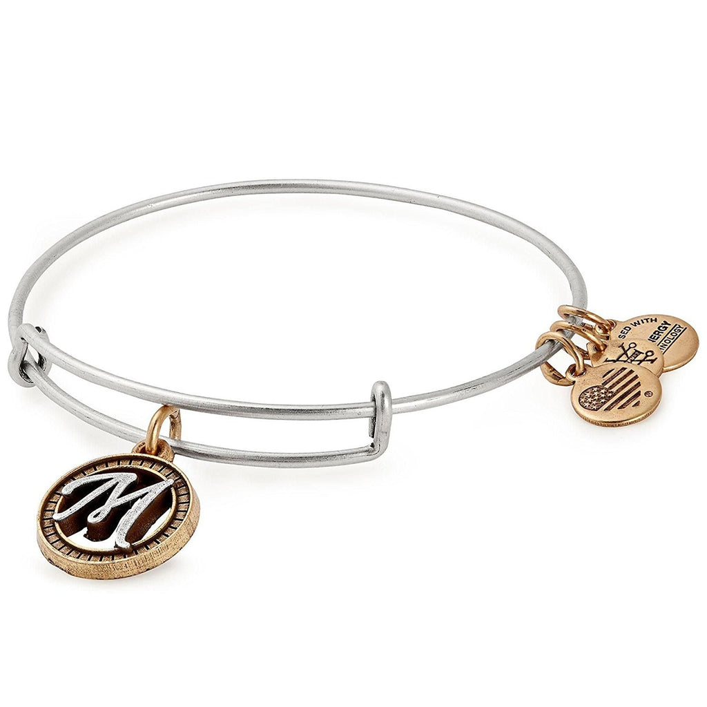Alex and Ani Initial M Two-Tone Charm Bangle Bracelet - Rafaelian Gold and Silver Finish - A18EBINT13TTRS