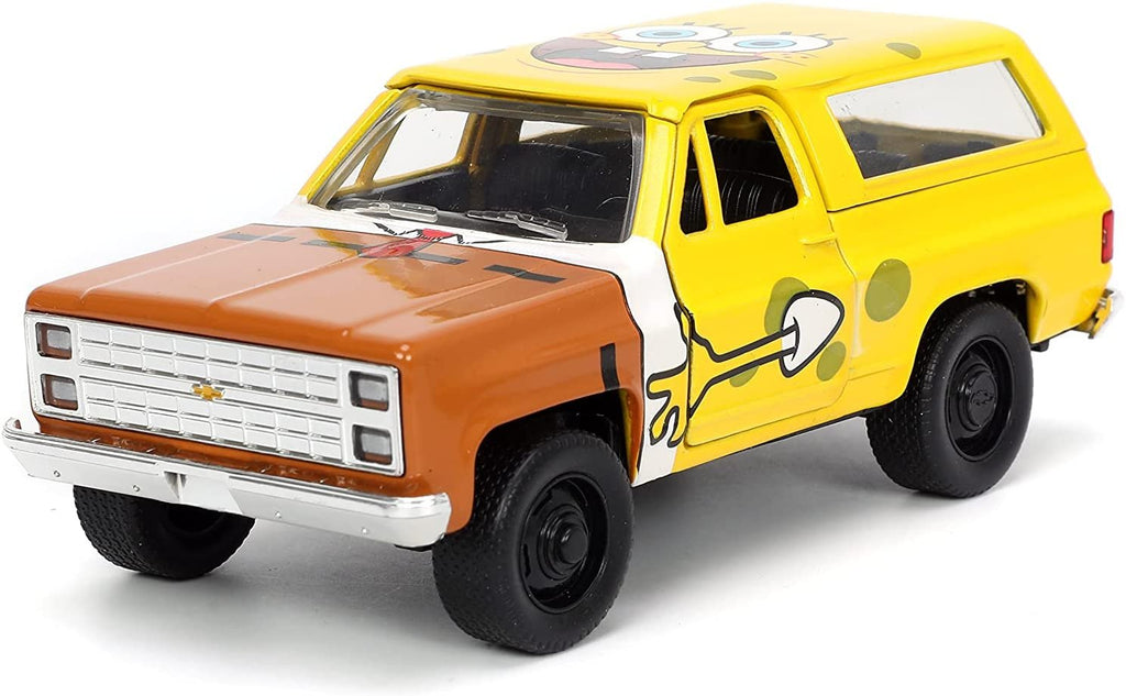 Jada Toys Spongebob Squarepants 1:32 1980 Chevy Blazer K5 Die-cast Car and 1.65" Spongebob Figure, Toys for Kids and Adults, 31798