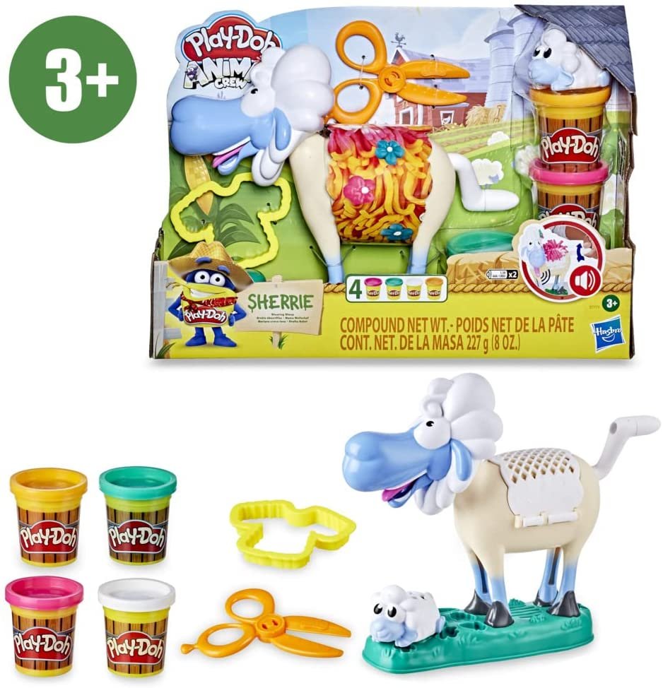 Play-Doh Animal Crew Sherrie Shearin' Sheep Toy for Kids 3 Years and Up with Funny Sounds and 4 Non-Toxic Colors