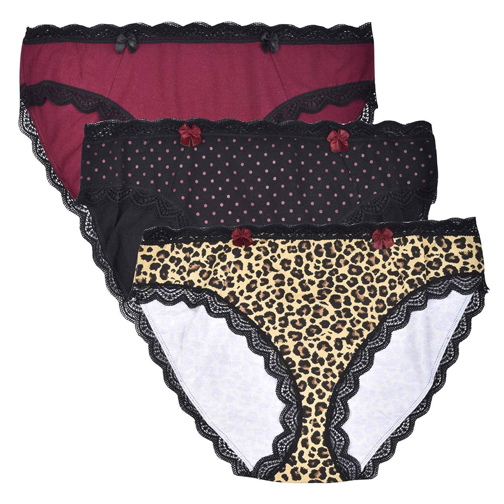 Donna Loren Low-Rise Hipster Ladies Panties Lace Trim Underwear, Assorted 3-Piece Set