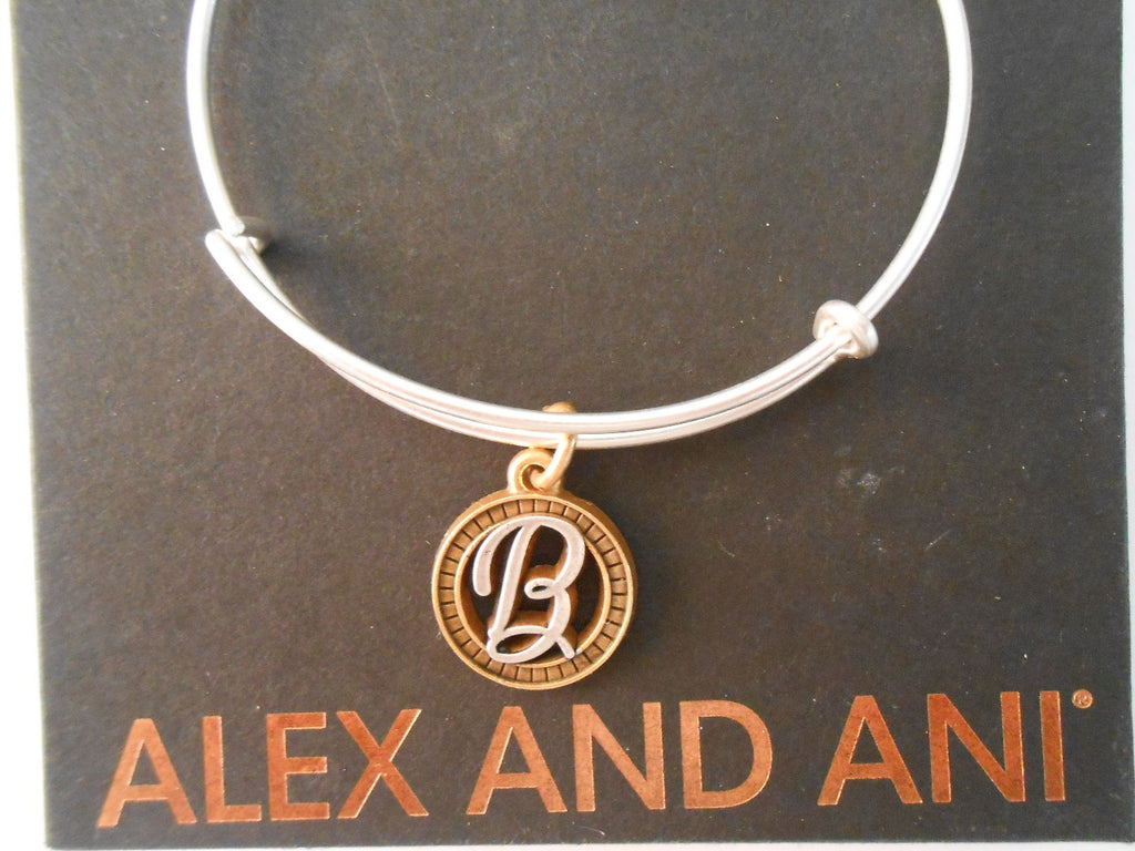 Alex and Ani Initial B Two-Tone Charm Bangle Bracelet - Rafaelian Gold and Silver Finish - A18EBINT02TTRS