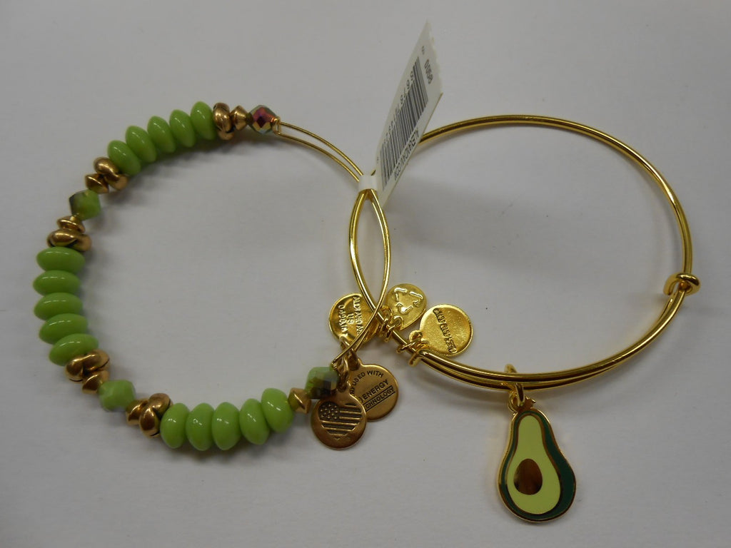 Alex and Ani Women's Color Infusion, You Guac My World, Set of 2 Bracelet, Shiny Gold, Expandable