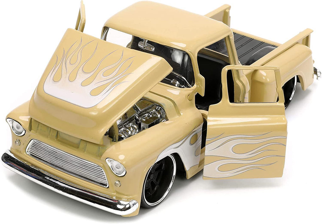 Jada Toys Just Trucks 1:24 1955 Chevy Stepside Pickup Die-cast Car Tan with Tire Rack, Toys for Kids and Adults (26144)