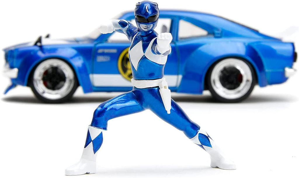 Power Ranges 1:24 1974 Mazda RX-3 Die-Cast Car & 2.75" Blue Ranger Figure, Toys for Kids and Adults