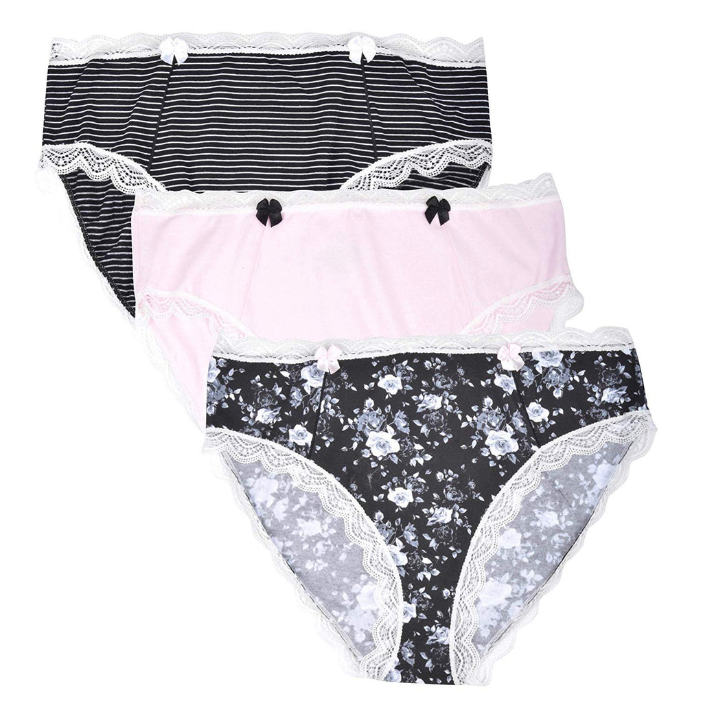 Donna Loren Low-Rise Hipster Ladies Panties Lace Trim Underwear, Assorted 3-Piece Set