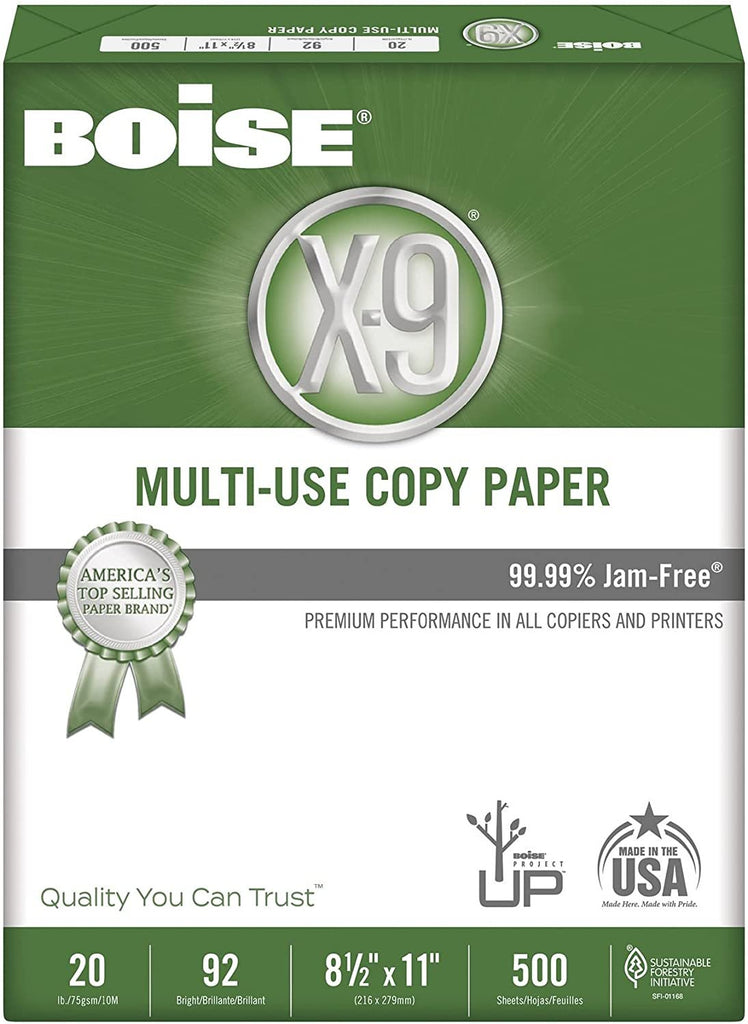 Boise X-9 Multipurpose Paper, 92 Bright, 8 1/2" x 11" Letter Size, 20 lb, 500 Sheets Ream