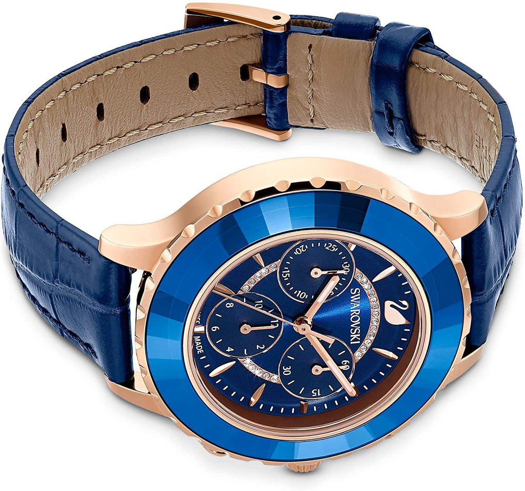 SWAROVSKI Women's Women's Octea Lux Chronograph Rose Gold Quartz with Leather Strap Crystal Watch Collection