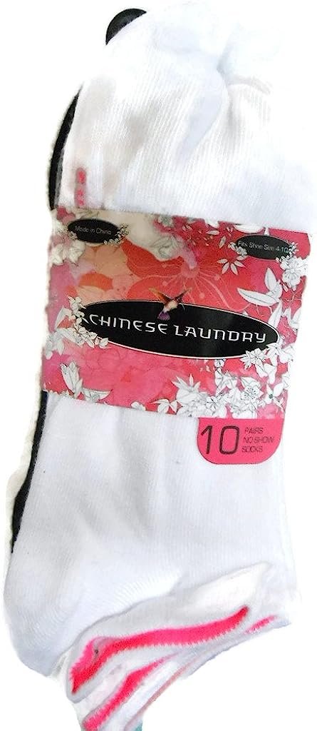 Chinese Laundry Women's Ladies Comfortable Daily Performance 10-Pack No-Show Socks Black White Polyester Spandex Blend Color Pop Top