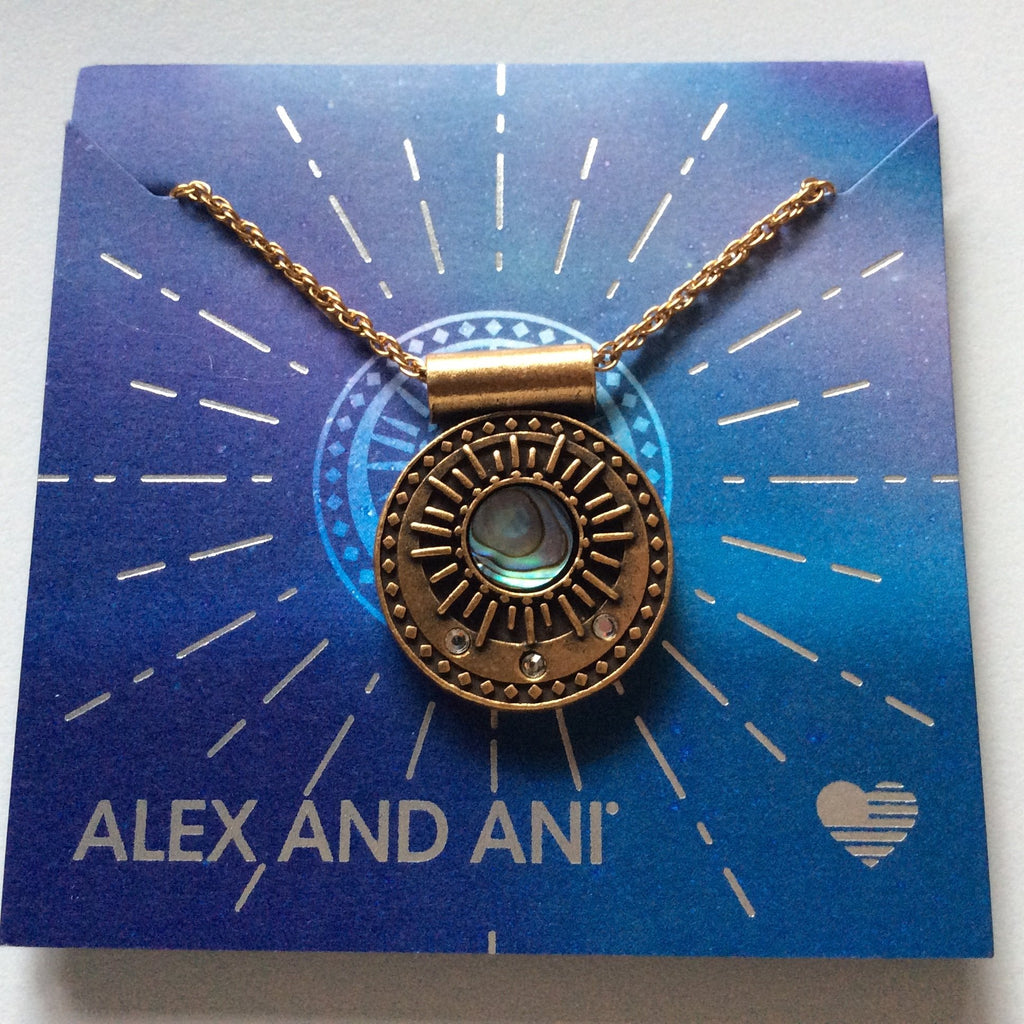 Alex and Ani Midnight Sun Necklace Rafaelian Gold Tag Box Card