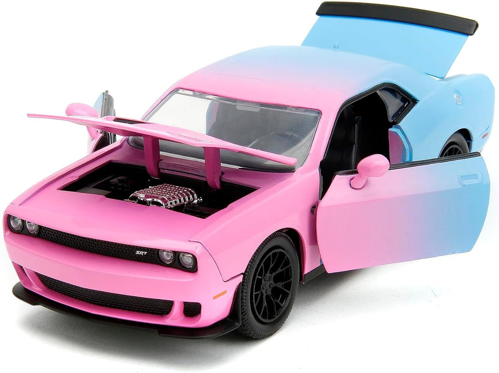 Pink Slips 1:24 2015 Dodge Challenger SRT Hellcat Die-Cast Car, Toys for Kids and Adults(Light Blue/Pink)