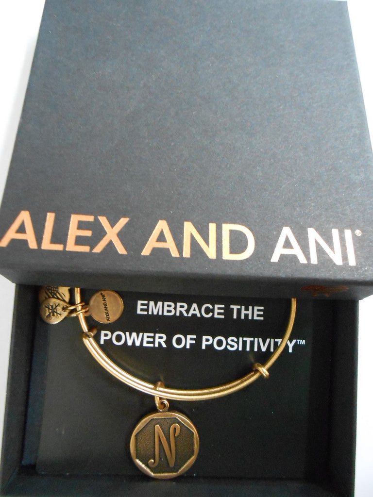 Alex and Ani INITIAL N Expandable Wire Bracelet Rafaelian Gold NWTBC