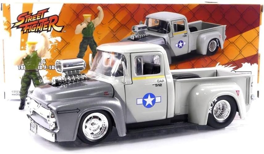 Street Fighter 1:24 1956 Ford F-100 Die-Cast Car & 2.75" Guile Figure, Toys for Kids and Adults