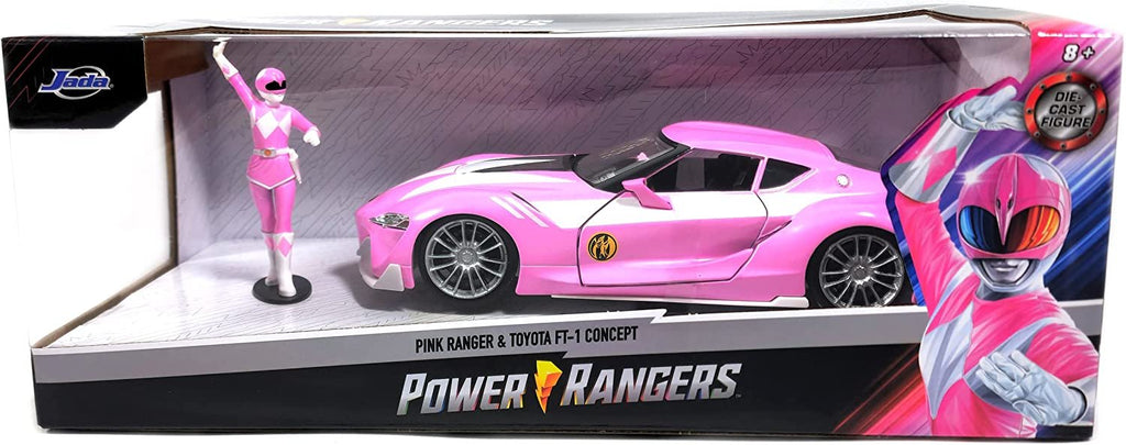 Jada Toys Mighty Morphin Power Rangers 1:24 Toyota FT-1 Concept Die-cast Car w/ 2.75" Pink Ranger Figure, Toys for Kids and Adults