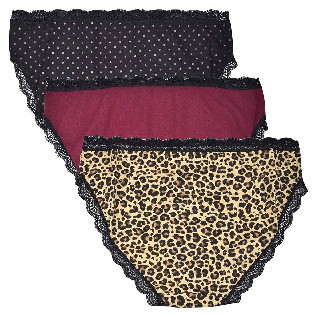 Donna Loren Low-Rise Hipster Ladies Panties Lace Trim Underwear, Assorted 3-Piece Set