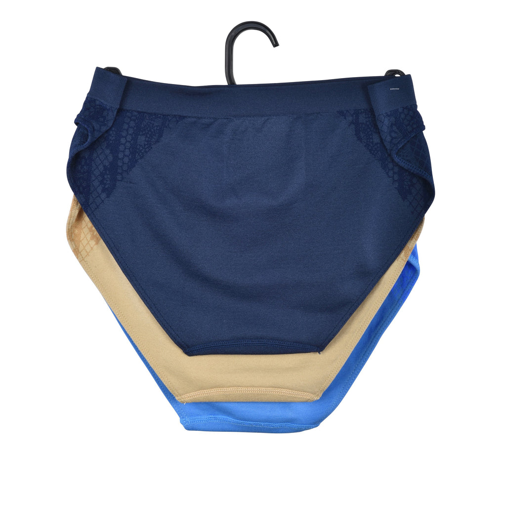 Elle Women's Seamless Bikini Panties Jacquard 3-Pack Polyester/Nylon/Spandex