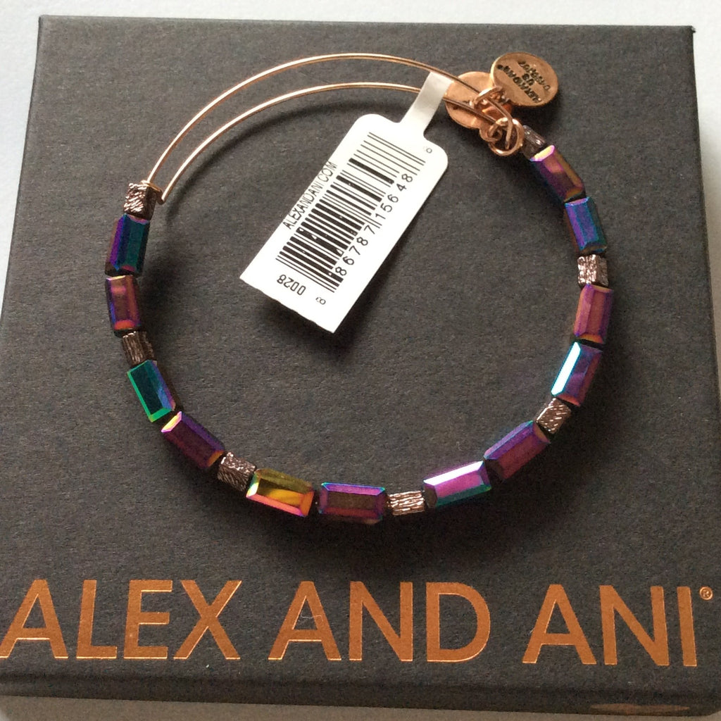 Alex and Ani Aurora Bangle Bracelet Metallic Burgundy Tag Box Card