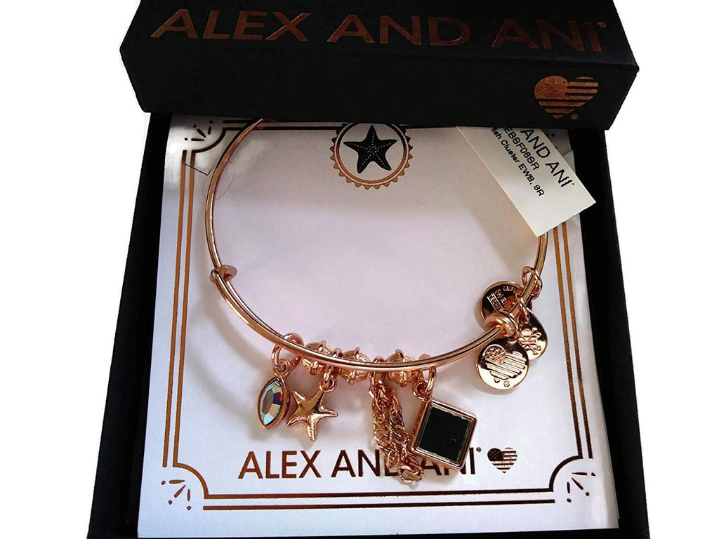 Alex and Ani Women's Starfish Cluster Charm Bangle Bracelet, Shiny Rose Gold